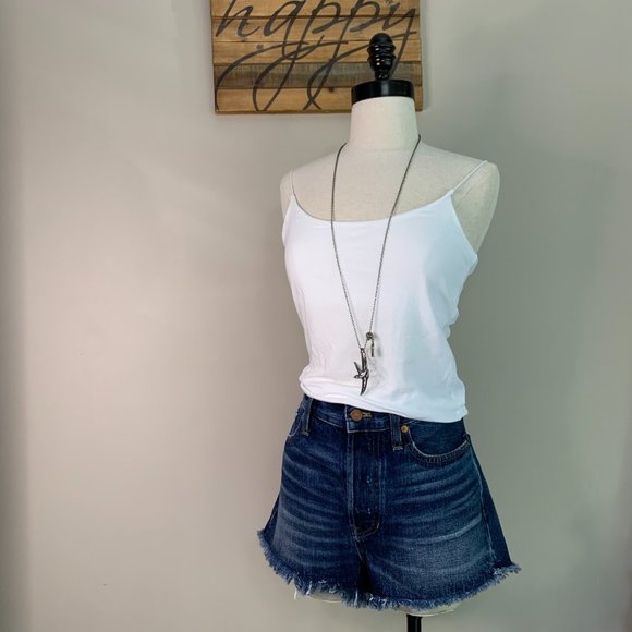 Madewell The Dad Jean Short Size 26 Cut Off Light Destressed Dark Blue Wash‎ - Picture 10 of 11